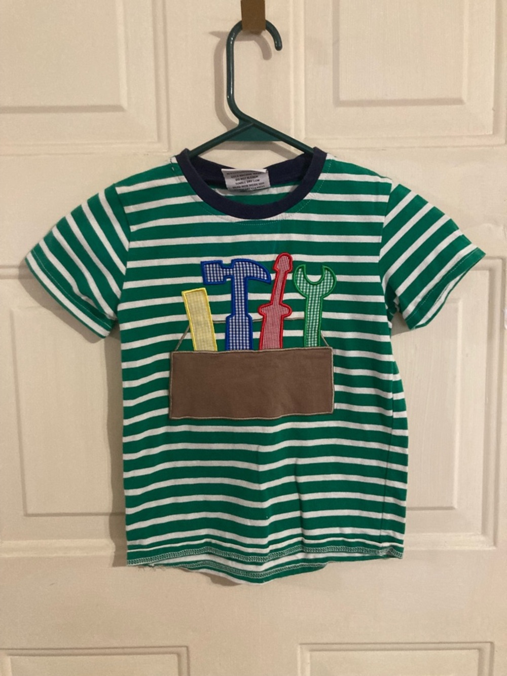 Jelly Beans Green & White Striped Tool Pocket Tee